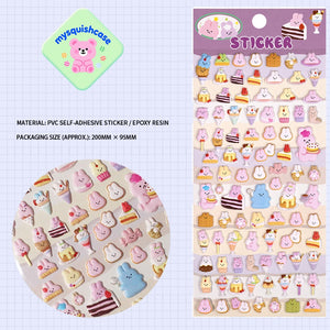 Adorable bunny dessert-themed 3D bubble gum stickers with cute designs. Perfect for decorating phone cases, laptops & journals. Soft rubber kawaii stickers.