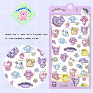 Playful 3D epoxy Sanrio character stickers perfect for DIY phone cases and crafts. High-quality self-adhesive kawaii stickers add whimsical cuteness to projects!
