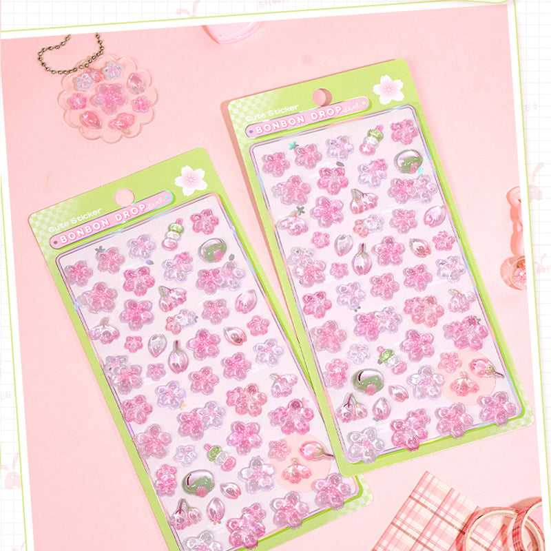 Playful 3D epoxy cherry blossom stickers perfect for DIY phone cases and crafts. High-quality self-adhesive kawaii floral stickers add blossoming cuteness!