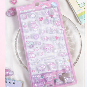 Adorable My Melody sweet girl themed 3D epoxy stickers perfect for DIY phone cases and crafts. High-quality self-adhesive kawaii Sanrio stickers for personalization!