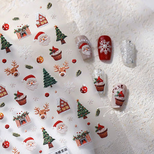 New Christmas Embossed Nail Stickers with Cute Elk, Gingerbread Man and Snowman Patterns
