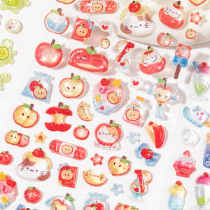 Sweet Apple Orchard 3D Resin Stickers | Cute Cat & Fruit Decorative Decals - mysquishcase