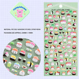 3D embossed bubble sticker sheet with cute sushi characters, PVC self-adhesive, size 200×95mm