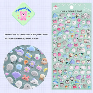 3D embossed bubble sticker sheet with cute sea creatures (dolphin, seal, whale, etc.), PVC self-adhesive, size 200×95mm