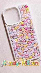 3D Cute Candy Kitten Phone Case | Cream White Kawaii Cat Pastry Clear Cover