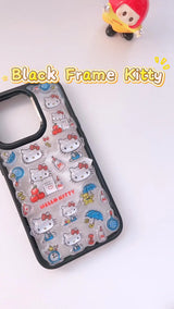 3D Cute Hello Kitty Phone Case | Translucent Black Bumper Metallic Hard Cover