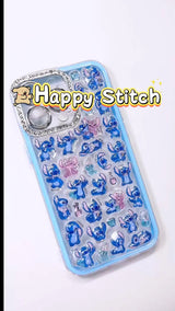 3D Cute Crystal Rhinestone Stitch Phone Case | Luxury Blue Kawaii Cover