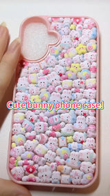 3D Cute Bunny Phone Case | Pastel Pink Kawaii Cartoon Clear Cover