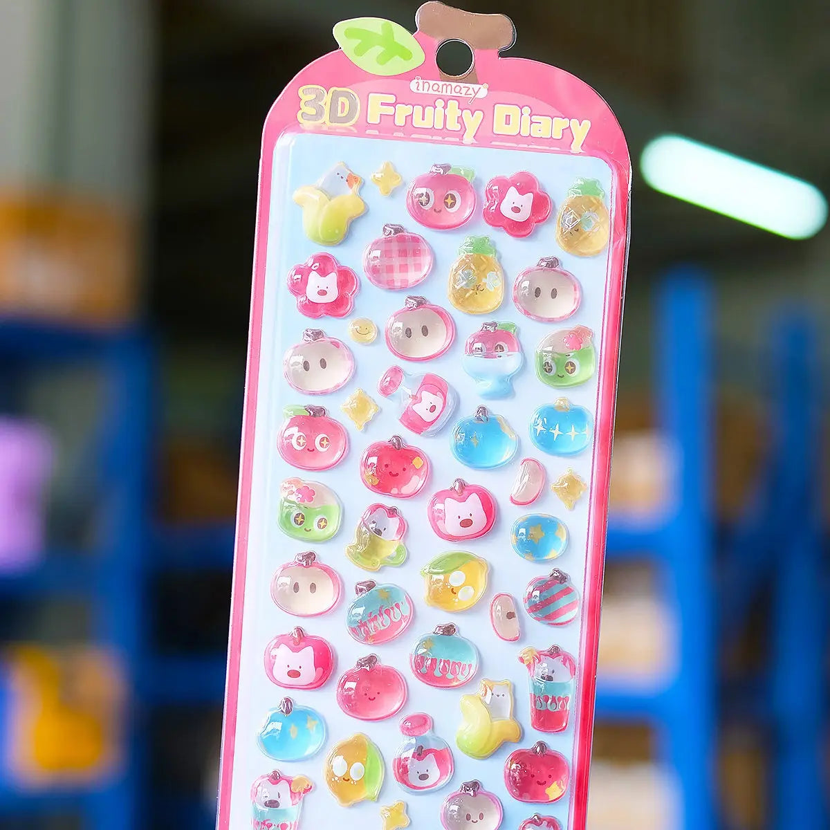 3D Fruity Diary cute kawaii sticker sheet with glossy jelly-style fruit and character designs, perfect for DIY phone case decoration.
