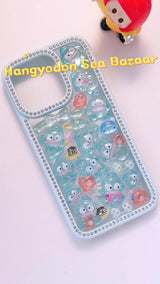 3D Cute Hangyodon Phone Case | Sparkle Rhinestone Pastel Blue Sea Bazaar Cover