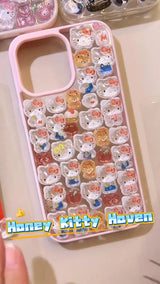3D Cute Honey Kitty Haven Phone Case | Pastel Pink Kawaii Retro Clear Cover