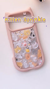 3D Cute Kitten Sprinkle Phone Case | Pastel Pink Cat Ear Kawaii Cover