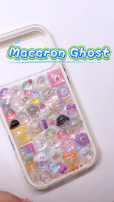 3D Cute Macaron Ghost Phone Case | Sweet Snacks Kawaii Clear Cover