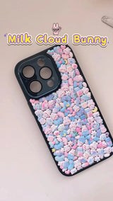 3D Cute Milk Cloud Bunny Phone Case | Glossy Black Bumper Kawaii Pastel Angel Cover