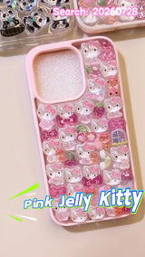 3D Cute Pink Jelly Kitty Phone Case | Pastel Pink Kawaii Bow Clear Cover