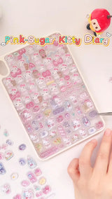 3D Cute Pink Sugar Kitty Diary Case | Cream White Kawaii Pastel Tablet Cover