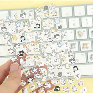 Close-up of mini rabbit & bunny stickers, showing 3D embossed texture & various cute poses	