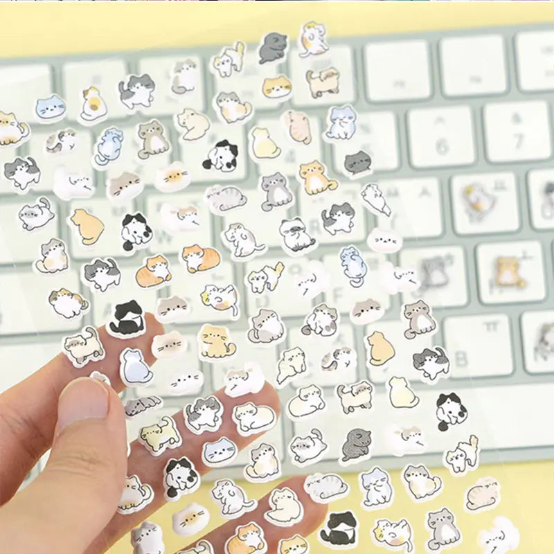 Close-up of mini rabbit & bunny stickers, showing 3D embossed texture & various cute poses	