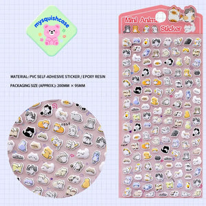 Mini Animal Seal 3D bubble sticker sheet with cat & hamster patterns, pink gradient background, PVC self-adhesive, size 200×95mm	