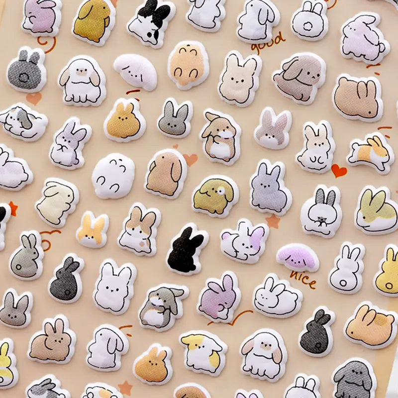 Mini Animal Seal 3D bubble sticker sheet with panda & bear patterns, blue gradient background, PVC self-adhesive, size 200×95mm	