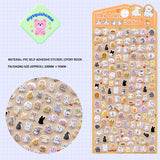 Mini Animal Seal 3D bubble sticker sheet with corgi & cat patterns, orange gradient background, PVC self-adhesive, size 200×95mm	