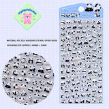 Mini Animal Seal 3D bubble sticker sheet with panda & bear patterns, blue gradient background, PVC self-adhesive, size 200×95mm	