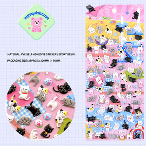 SHAN LE Animal Seal 3D crystal sticker sheet with black & white cat patterns, pink background, PVC self-adhesive, size 200×95mm	