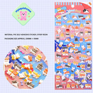 SHAN LE Animal Seal 3D crystal sticker sheet with corgi dog & bone designs, colorful background, PVC self-adhesive, size 200×95mm	