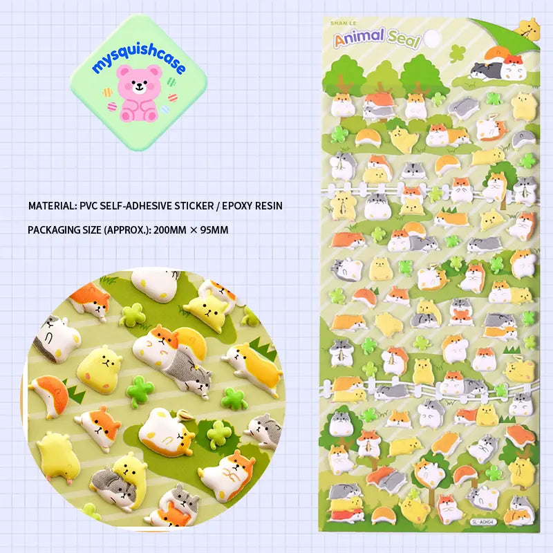 SHAN LE Animal Seal 3D crystal sticker sheet with giant panda patterns, green & brown background, PVC self-adhesive, size 200×95mm	