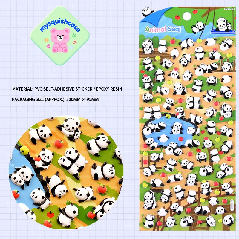 SHAN LE Animal Seal 3D crystal sticker sheet with giant panda patterns, green & brown background, PVC self-adhesive, size 200×95mm	