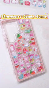 3D Cute Strawberry Candy Bunny Phone Case | Pastel Pink Kawaii Dessert Clear Cover