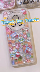 3D Cute Sweet Ice Treats Phone Case | Crystal Clear Kawaii Sundae Dessert Cover