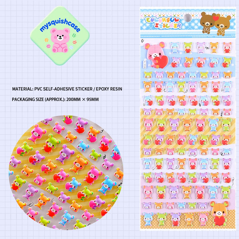 Adorable love bear cute party-themed 3D bubble gum stickers with fun designs. Perfect for decorating phone cases, laptops & journals. Soft rubber kawaii stickers. 
