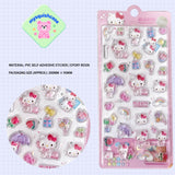 Playful 3D epoxy Hello Kitty stickers perfect for DIY phone cases and crafts. High-quality self-adhesive kawaii Sanrio stickers add whimsical cuteness to projects!