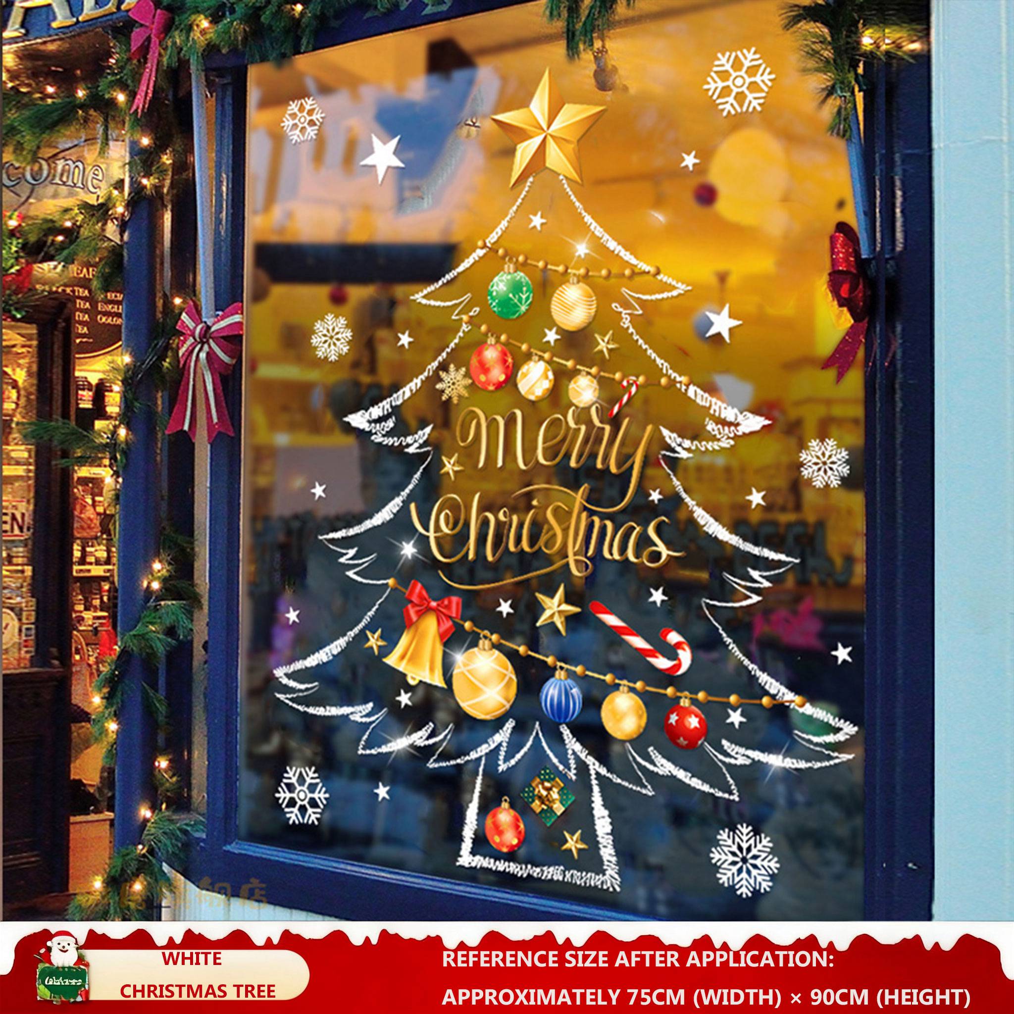 Christmas Decorations: Static Cling Santa Claus & Christmas Tree Window Stickers for Storefront, Glass Door Scene Decoration Hanging Ornaments - mysquishcase