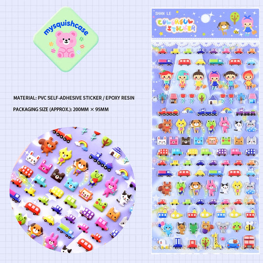 Cute Traffic & Pet Paradise - Themed 3D Bubble Gum Stickers
