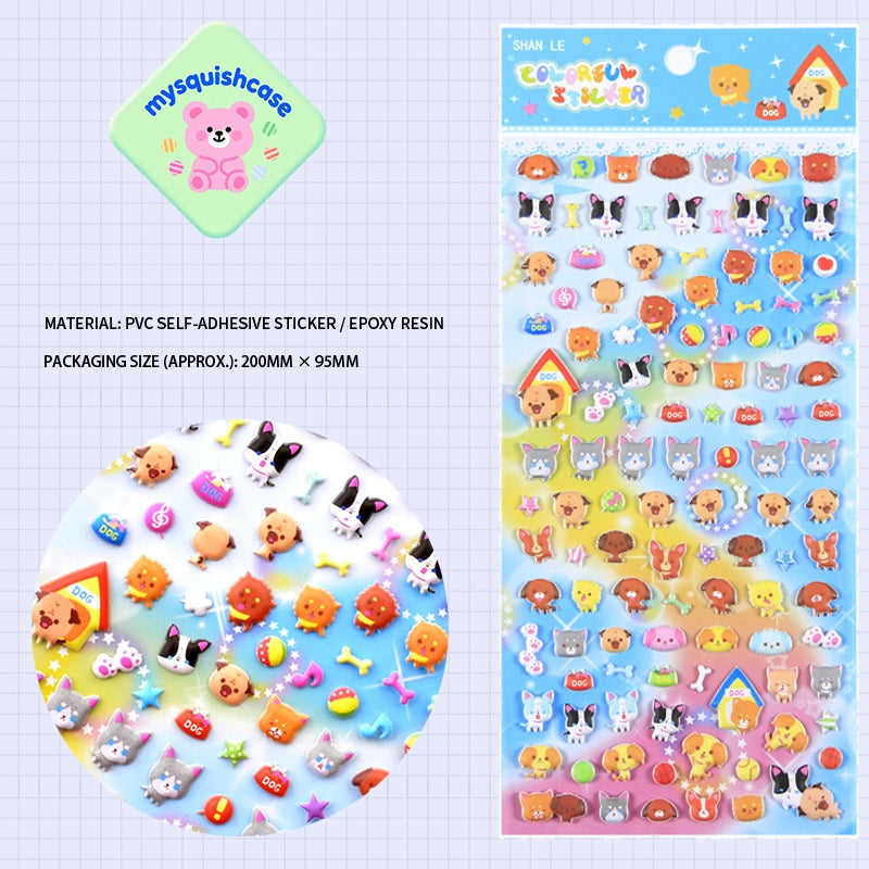 Cute Dog Colorful Paradise - Themed 3D Bubble Gum Stickers