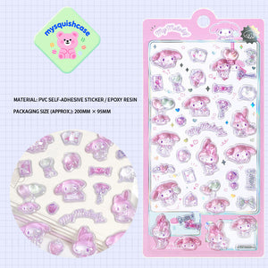 Adorable My Melody sweet girl themed 3D epoxy stickers perfect for DIY phone cases and crafts. High-quality self-adhesive kawaii Sanrio stickers for personalization!