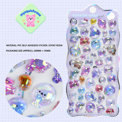 Cute 3D Rainbow Gradient Embossed Stickers - Kids & Girls' Phone Decor Stickers