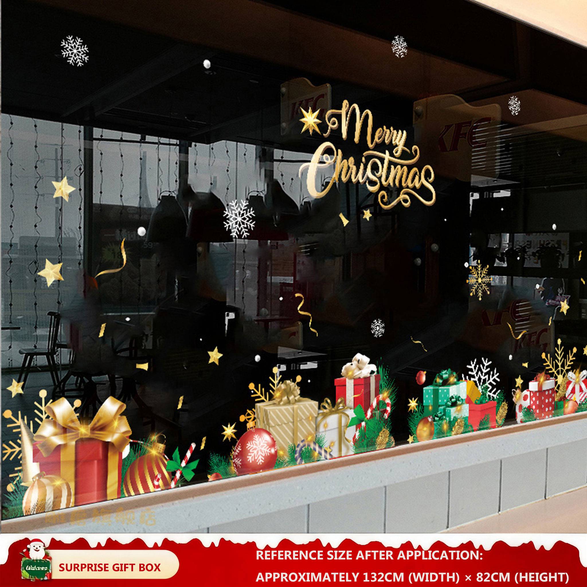Christmas Decorations: Static Cling Santa Claus & Christmas Tree Window Stickers for Storefront, Glass Door Scene Decoration Hanging Ornaments - mysquishcase