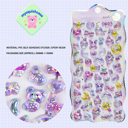 Cute 3D Rainbow Gradient Embossed Stickers - Kids & Girls' Phone Decor Stickers