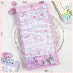 Adorable My Melody dreamy sweetheart themed 3D epoxy stickers perfect for DIY phone cases and crafts. High-quality self-adhesive kawaii Sanrio stickers!