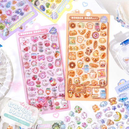 Cute Kawaii 3D Epoxy Resin Self - Adhesive Food & Bear Stickers, Ideal for DIY