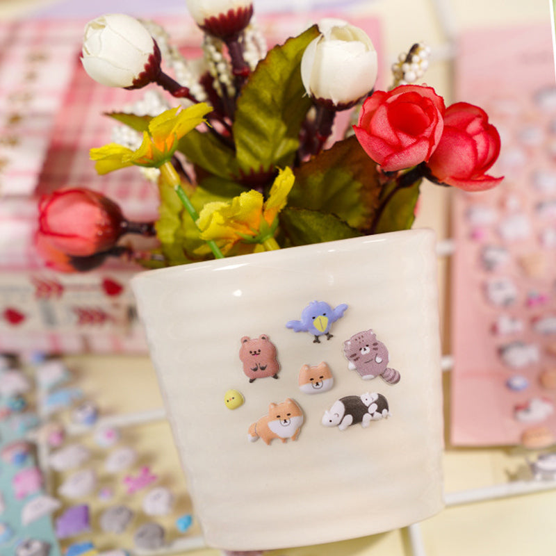 Cartoon Small Animal 3D Bubble Stickers - Decorative Decals for Phone Cases, Water Cups & Notebooks