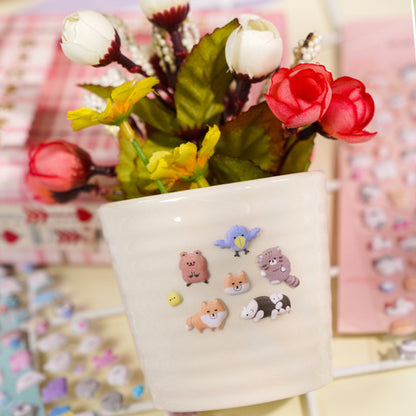 Cartoon Small Animal 3D Bubble Stickers - Decorative Decals for Phone Cases, Water Cups & Notebooks