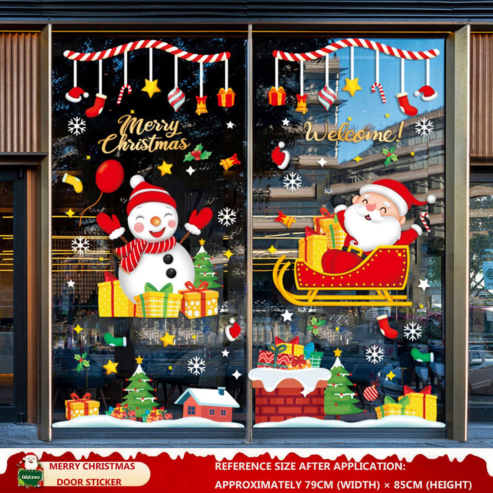 Christmas Decorations: Static Cling Santa Claus & Christmas Tree Window Stickers for Storefront, Glass Door Scene Decoration Hanging Ornaments - mysquishcase