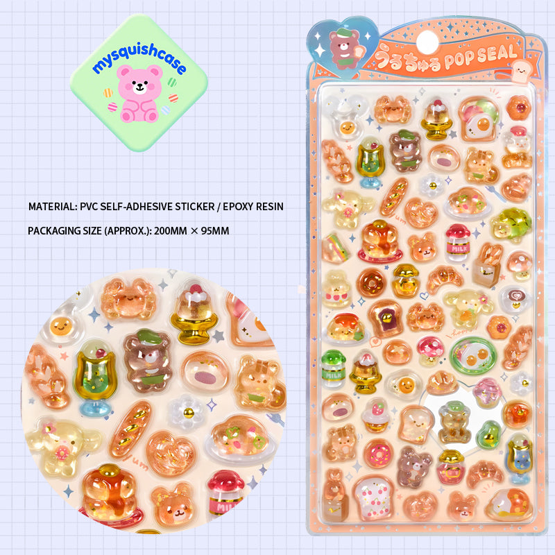 Warm Food Cute Creature - Themed 3D Epoxy Stickers