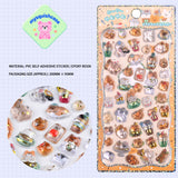 Adorable warm food party-themed 3D epoxy stickers featuring cute creatures. Perfect for decorating phone cases, laptops, and DIY crafts. Kawaii food character decals.