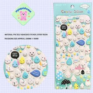  Adorable raindrop cute paradise-themed 3D bubble gum stickers with fun designs. Perfect for decorating phone cases, laptops & journals. Soft rubber kawaii stickers.