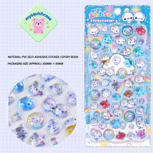 Adorable clear sky cloud-themed 3D epoxy stickers featuring cute creatures. Perfect for decorating phone cases, laptops, and DIY crafts. Kawaii weather character decals.